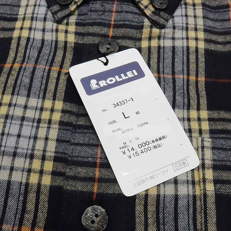 アダルトカジュアルシャツ　[ROLLEI]　日本製　長袖　濃紺×ベージュ系　チェック　綿100％　デザインシャツ　ROL34337-1｜dxksm466｜03