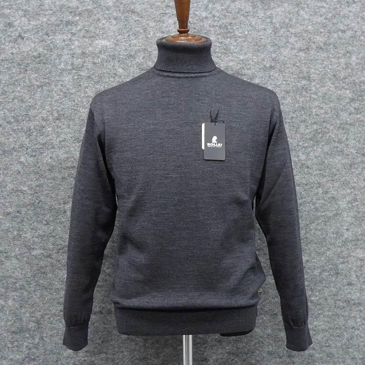 ニットセーター[ROLLEI] 日本製 霜降り濃グレー/無地 タートルネック