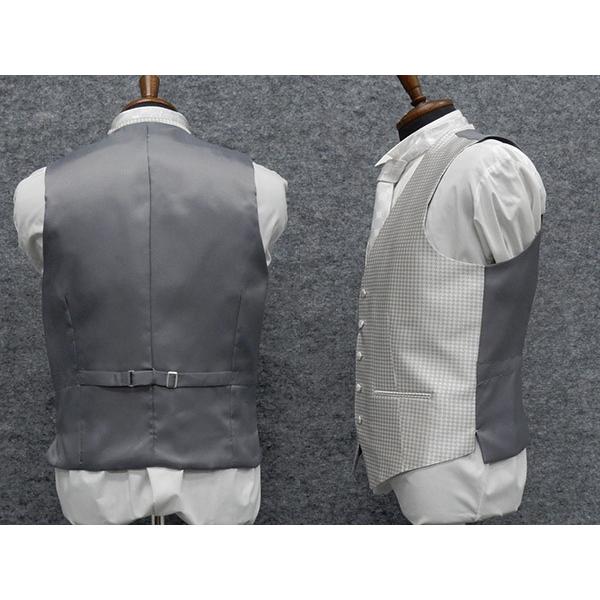 至上 訳あり フォーマルベスト 日本製 シルバーグレー 白銀 千鳥格子 シルク100 Rtv B1