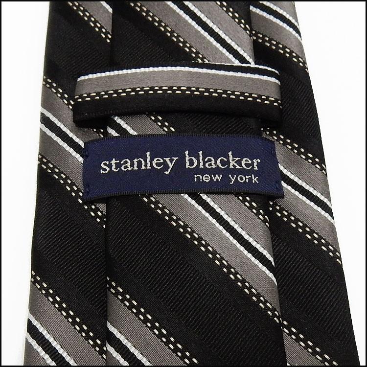stanley blacker（スタンリー ブラッカー）　ネクタイ　日本製　黒×グレー　ストライプ　シルク100％　レップタイ　メール便可　SBK-T30｜dxksm466｜03