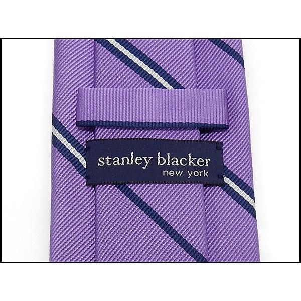 stanley blacker（スタンリー ブラッカー）　スリムタイ　裏地なし　日本製　紫縞／クレスト（紋章）　シルク100％　メール便可｜dxksm466｜03