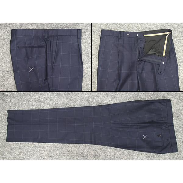 秋冬物　[Scabal] スキャバル　オーダー生地使用　ベーシック2釦シングルスーツ　紺/窓枠格子　日本製　[AB体][BB体]　ロゴ裏地　scb-R02の画像