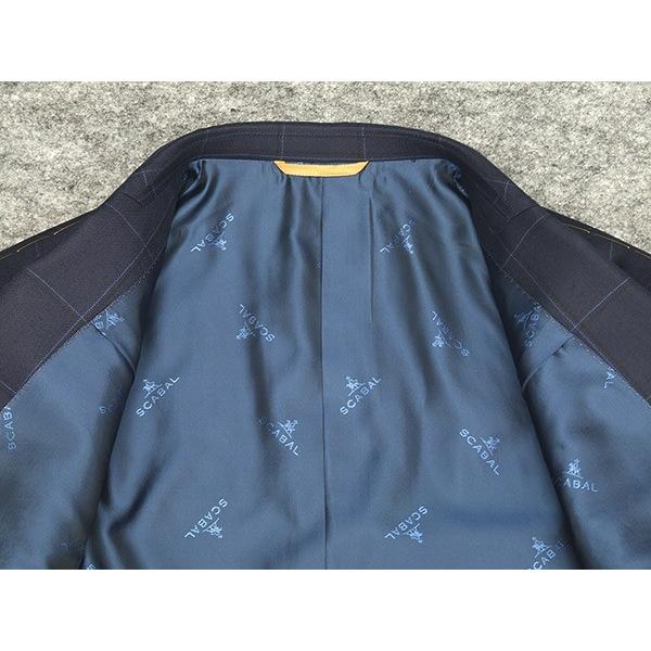 秋冬物　[Scabal] スキャバル　オーダー生地使用　ベーシック2釦シングルスーツ　紺/窓枠格子　日本製　[AB体][BB体]　ロゴ裏地　scb-R02の画像