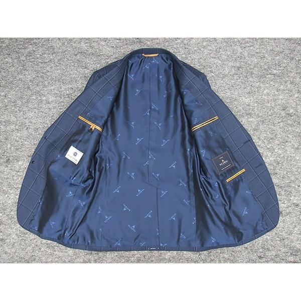秋冬物　[Scabal] スキャバル　スタイリッシュ2釦シングルスーツ　青藍/窓枠格子　オーダー生地使用　日本製　[YA体][A体]　ロゴ裏地　メンズスーツ　SCB-S02の画像