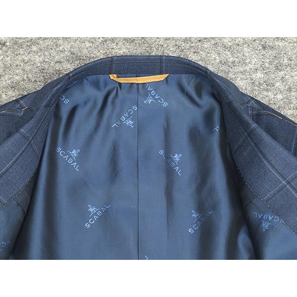 秋冬物　[Scabal] スキャバル　スタイリッシュ2釦シングルスーツ　青藍/窓枠格子　オーダー生地使用　日本製　[YA体][A体]　ロゴ裏地　メンズスーツ　SCB-S02の画像