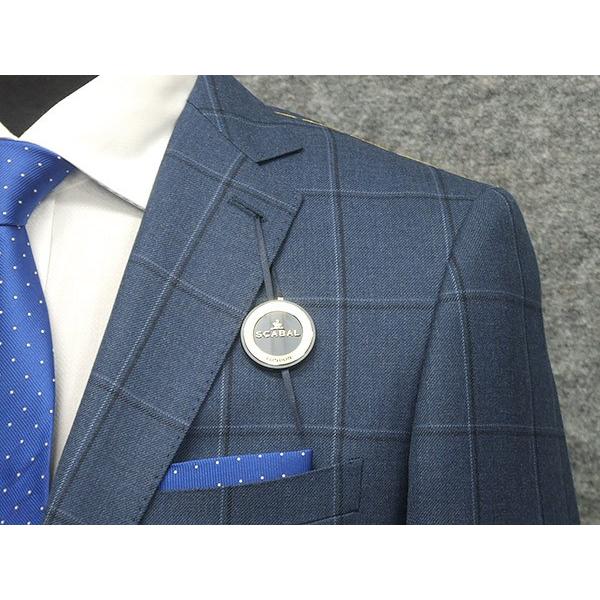 秋冬物　[Scabal] スキャバル　スタイリッシュ2釦シングルスーツ　青藍/窓枠格子　オーダー生地使用　日本製　[YA体][A体]　ロゴ裏地　メンズスーツ　SCB-S02の画像