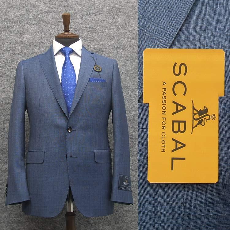 通年〜春夏物　[Scabal] スキャバル　Super140sオーダー生地使用　スタイリッシュ2釦シングルスーツ　青系/格子　日本製　scb-s52 通年〜春夏物 [Scabal] スキャバル Super140sオーダー生地使用