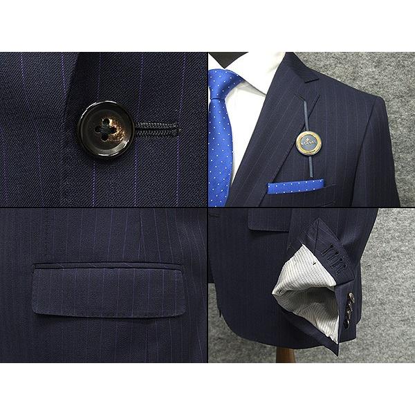 通年〜春夏物　[Scabal] スキャバル　Super120sオーダー生地使用　スタイリッシュ2釦シングルスーツ　紺/ストライプ　日本製　[A体][AB体]　scb106の画像