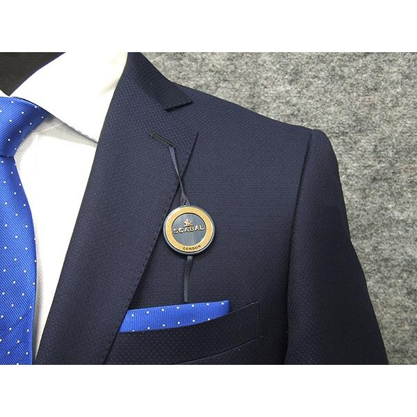 通年〜春夏物 [Scabal]スキャバル/Super120sオーダー生地使用　スタイリッシュ2釦スーツ　紺/ドット　日本製　[YA体][A体]　scb108 通年〜春夏物 [Scabal]スキャバル/Super120sオーダー生地使用