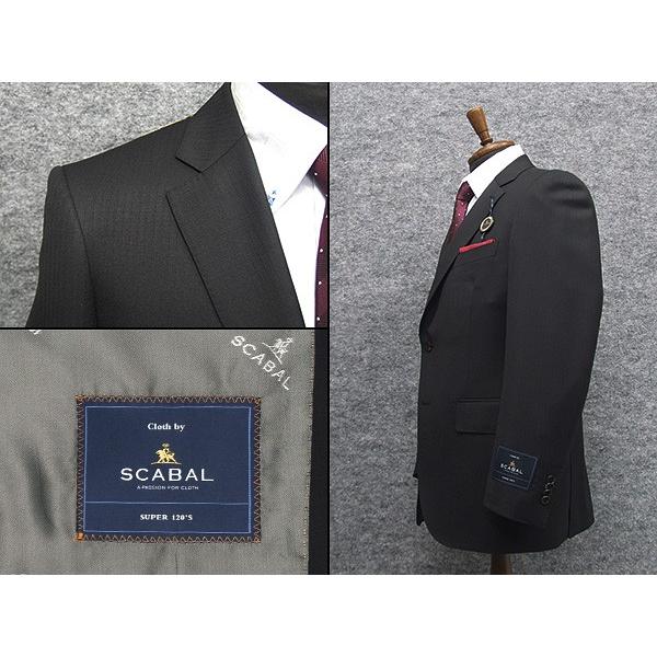 通年〜春夏物　[Scabal] スキャバル　Super140sオーダー生地使用　ベーシック2釦スーツ　黒/縞　日本製　[AB体][BB体]　ロゴ裏地　scb110の画像