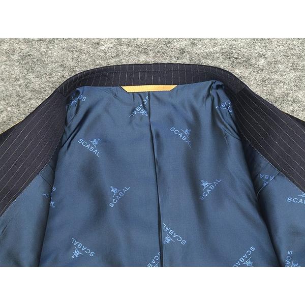 秋冬物　[Scabal] スキャバル　スタイリッシュ2釦シングルスーツ　紺/ストライプ　日本製　[YA体][A体][AB体]　ロゴ裏地　メンズスーツ　scb18の画像