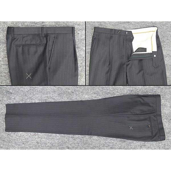秋冬物　[Scabal] スキャバル　ベーシック2釦シングルスーツ　濃グレー系ストライプ　Super110sオーダー生地使用　日本製　[A体][AB体][BB体]　ロゴ裏地　scb22の画像