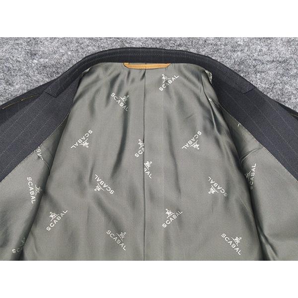 秋冬物　[Scabal] スキャバル　ベーシック2釦シングルスーツ　濃グレー系ストライプ　Super110sオーダー生地使用　日本製　[A体][AB体][BB体]　ロゴ裏地　scb22の画像