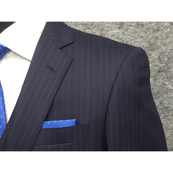 秋冬物 3ピース スタイリッシュ2釦シングルスーツ 紺ストライプ [Y体