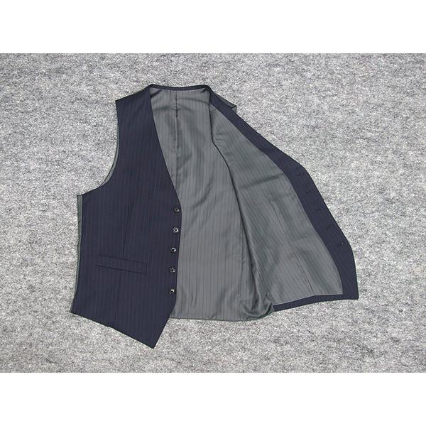 秋冬物 3ピース スタイリッシュ2釦シングルスーツ 紺ストライプ [Y体