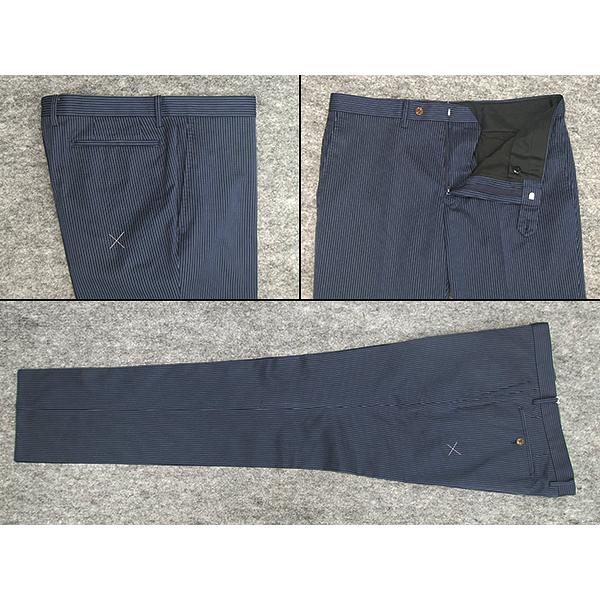 春夏物 3ピース スタイリッシュ2釦シングルスーツ 紺ストライプ [AB体