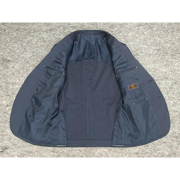 春夏物 3ピース スタイリッシュ2釦シングルスーツ 紺ストライプ [AB体