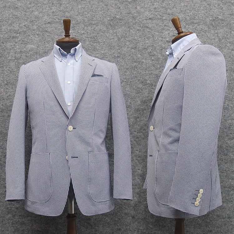 サッカー生地 春夏物 一枚仕立て スタイリッシュジャケット Ab体 白紺系 チェック シングル2釦 Sej 種類豊富な品揃え