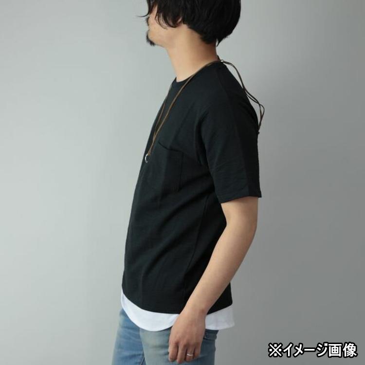 Tシャツ メンズ 半袖 黒×白/無地 シアサッカー フェイクレイヤード 