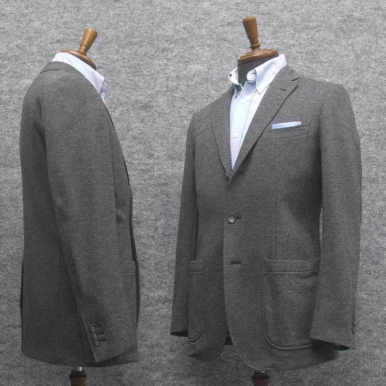 ニットジャケット スタイリッシュ 段返り３釦 グレー系綾 A体 微起毛 背抜き裏地 メンズ Tw 2 当店だけの限定モデル