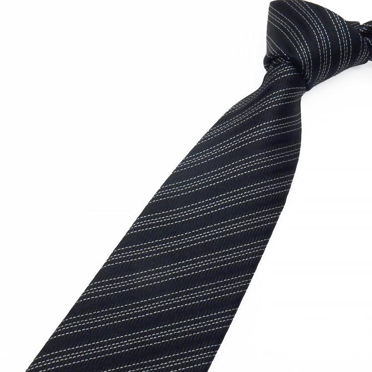 ungaro　イタリア製ネクタイ　黒×シルバー　ストライプ　シルク100％　ウンガロ　メール便可　UNG02｜dxksm466｜03