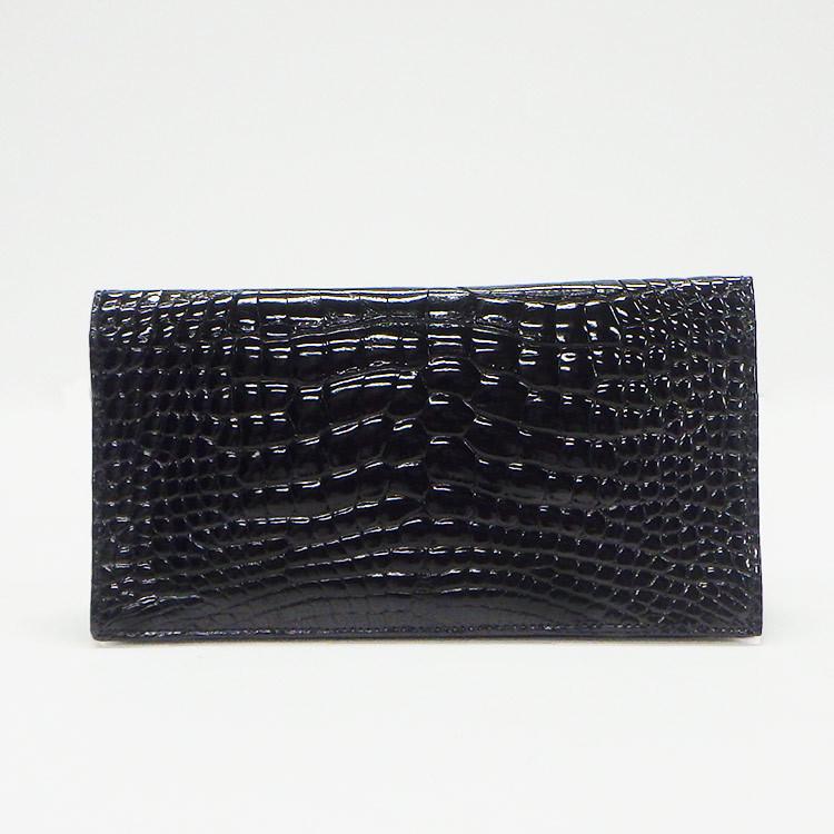 天然皮革　メンズ長財布　札入れ　無双仕立　ナイルクロコダイル革/センター１枚取り　黒／シャイニング仕上　WL10-BKの画像
