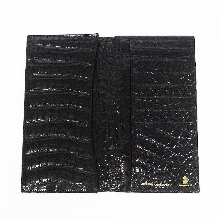 天然皮革　メンズ長財布　札入れ　無双仕立　ナイルクロコダイル革/センター１枚取り　黒／シャイニング仕上　WL10-BKの画像