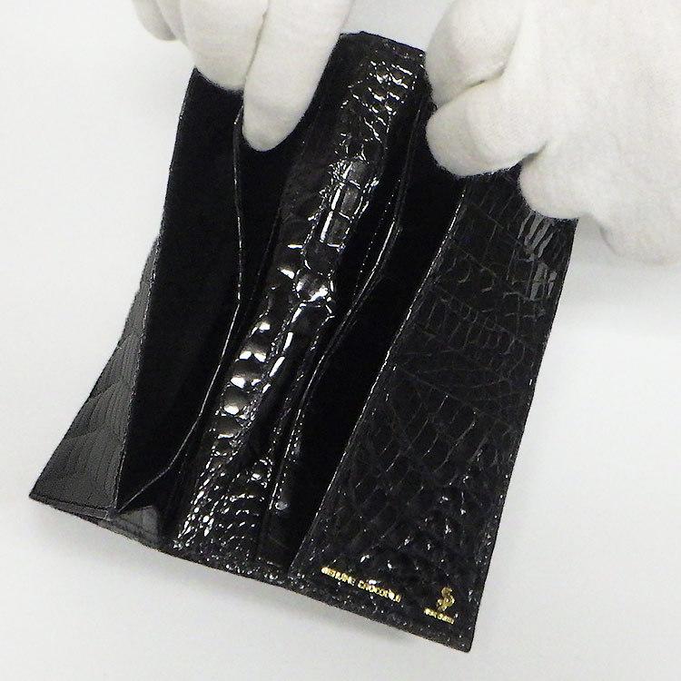 天然皮革　メンズ長財布　札入れ　無双仕立　ナイルクロコダイル革/センター１枚取り　黒／シャイニング仕上　WL10-BKの画像