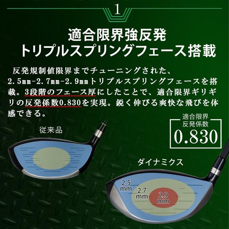 ゴルフ クラブ メンズ ドライバー 44インチ 43インチ 42インチ 41インチ 短尺 ルール適合 ダイナミクス 標準カーボンシャフト仕様 9.5度 10.5度 R S｜dyna-golf｜06