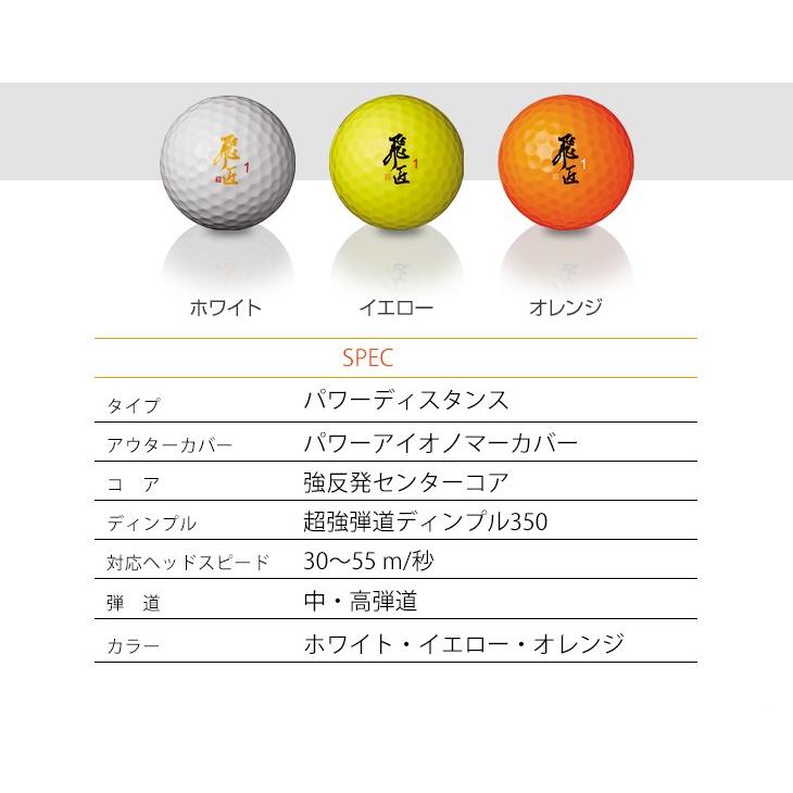 ゴルフボール 1ダース 12球 ワークスゴルフ 飛匠イエローラベル 公認球 ホワイト イエロー｜dyna-golf｜09