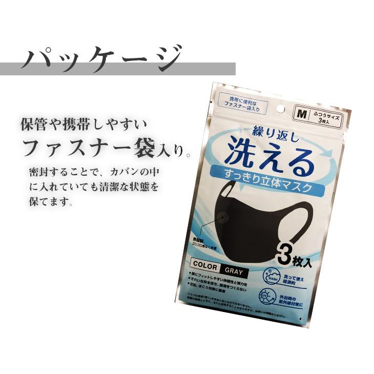 マスク 洗える 3枚 立体 女性 男性 大人用 グレー 白 ホワイト 黒