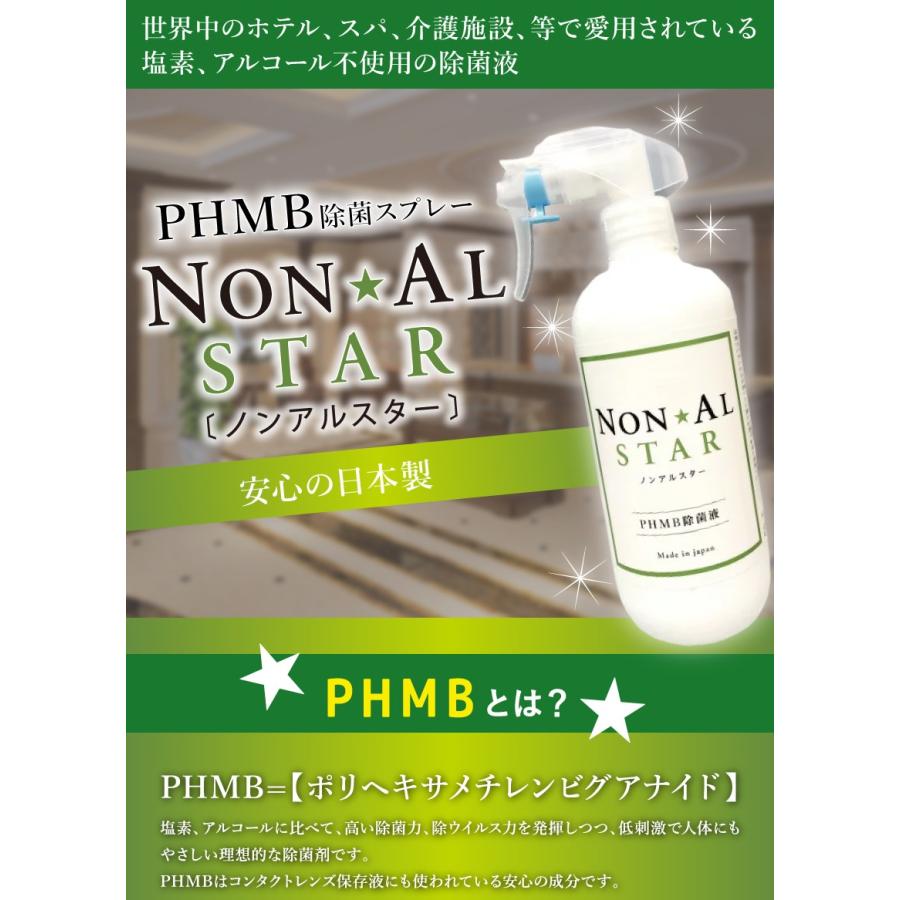 除菌液 低刺激 ノンアルコール 日本製 500ml PHMB 除菌 ノンアルスター ポリヘキサメチレンビグアナイド インフルエンザ ウイルス｜dyna-golf｜02