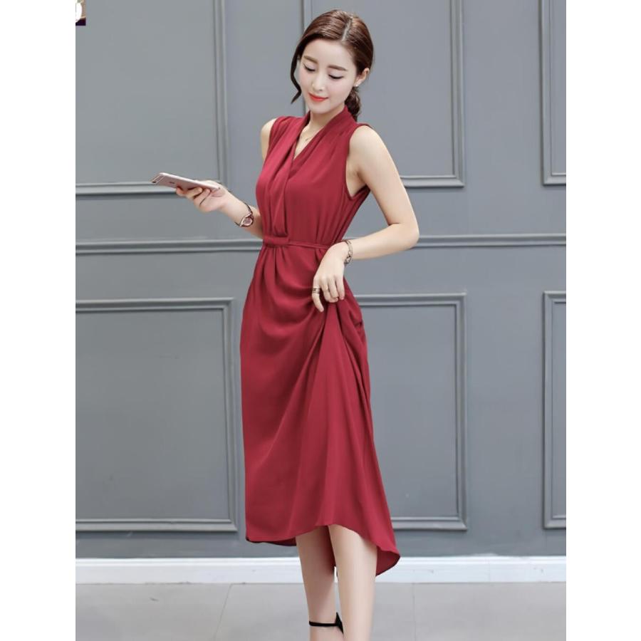 ラップワンピース カシュクール ロング ノースリーブ 赤 緑 3365b ワンピース ドレスのtipstyle 通販 Yahoo ショッピング