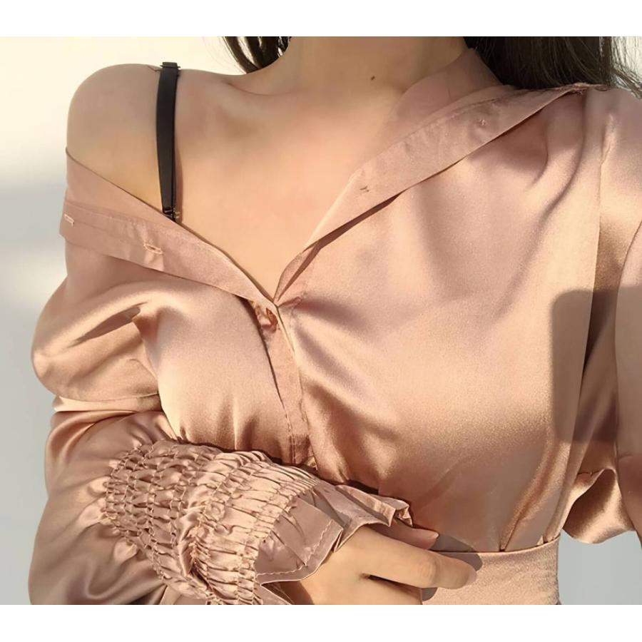 シャツワンピース ミニ丈 サテン 上品 きれいめ ピンク A3217 ワンピース ドレスのtipstyle 通販 Yahoo ショッピング