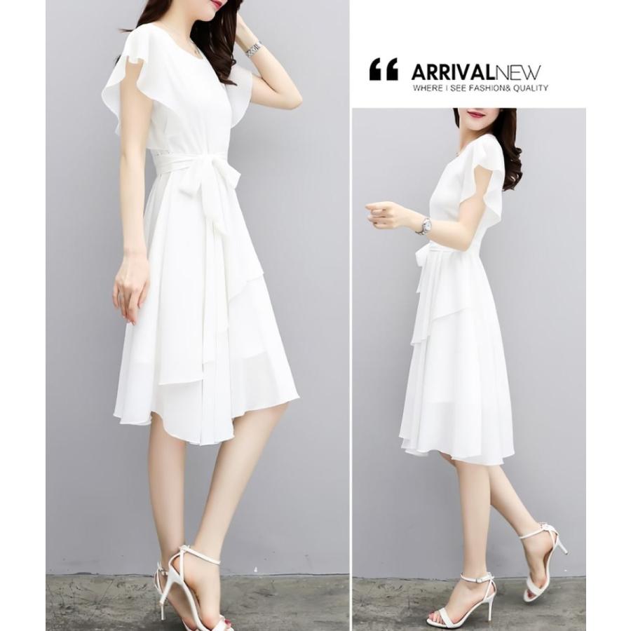 シフォンワンピース アシンメトリー 黒 白 ひざ丈 リボン B4085 ワンピース ドレスのtipstyle 通販 Yahoo ショッピング