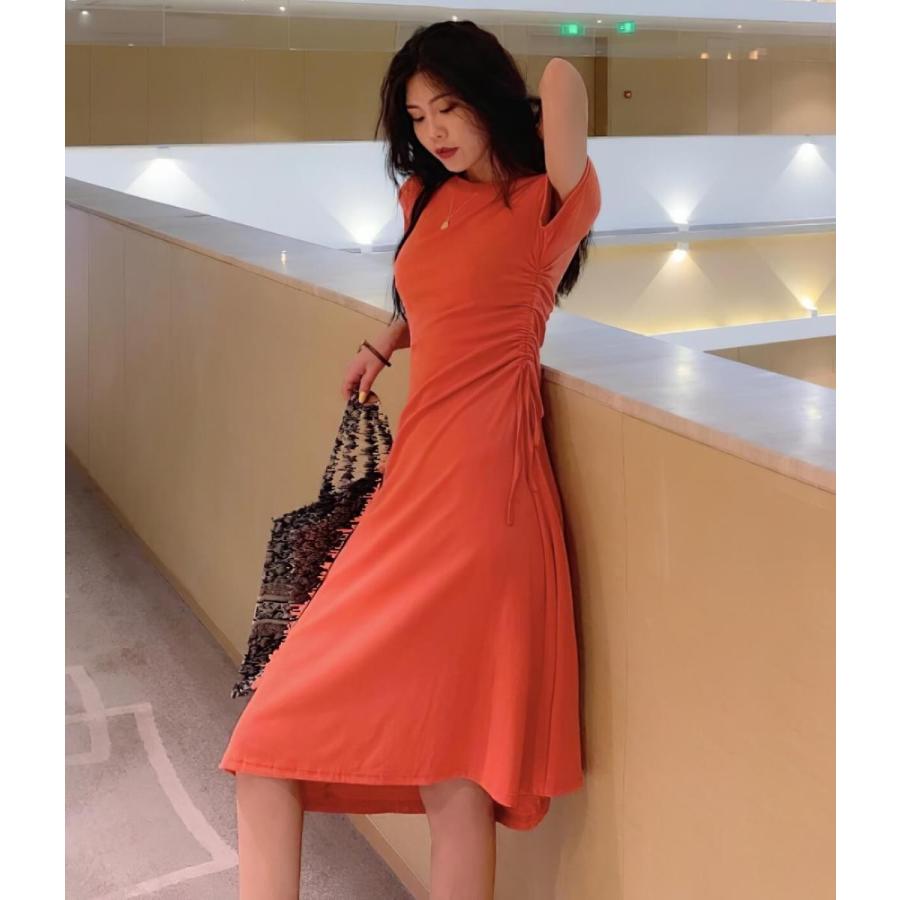 シンプルワンピース ひざ丈 黒 緑 オレンジ 無地 かわいい B4100 ワンピース ドレスのtipstyle 通販 Yahoo ショッピング