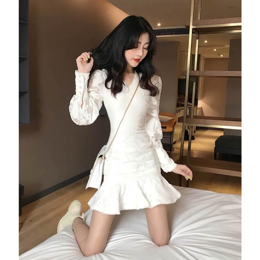 ペプラム ワンピース 花柄 ホワイト 白 ミニ丈 長袖 C5014 ワンピース ドレスのtipstyle 通販 Yahoo ショッピング