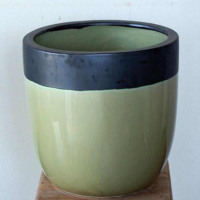 落ち着いたグリーン。可愛らしい陶器鉢（39cm）【植木鉢 大型 室内
