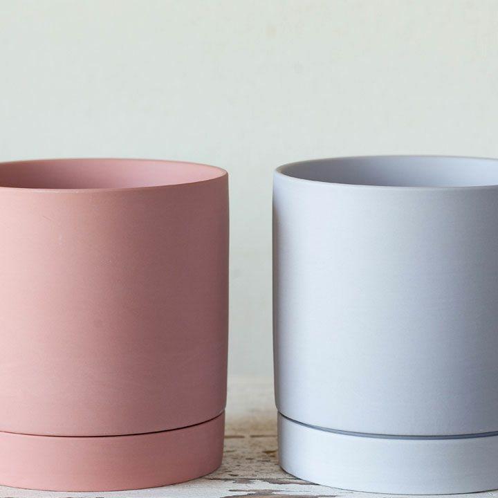 鉢 植木鉢 鉢カバー セラミック 受皿一体型シリンダー陶器鉢L（19cm