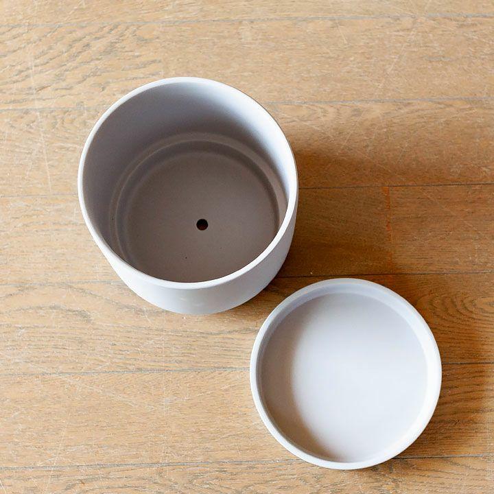 鉢 植木鉢 鉢カバー セラミック 受皿一体型シリンダー陶器鉢L（19cm