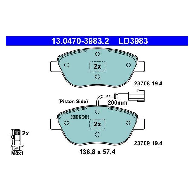 ブレーキ】ダスト低減セラミックパッドSET・フロント/ATE製 フィアット