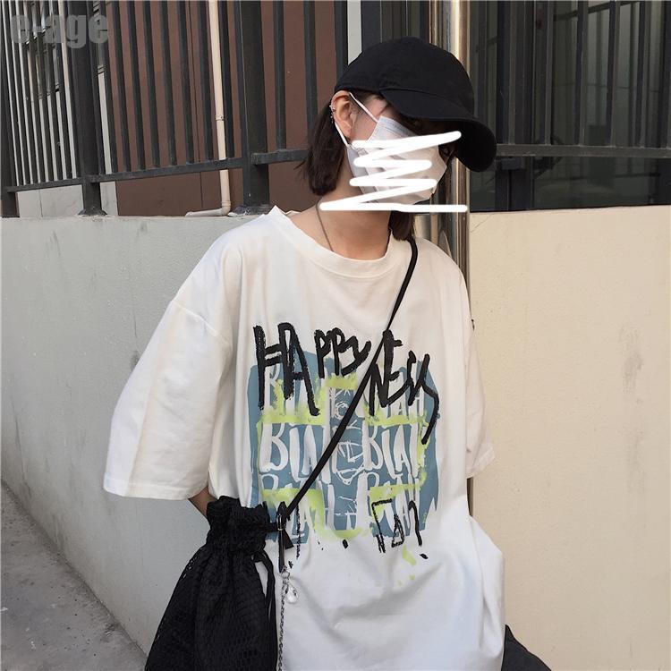 Tシャツ カップル レディース半袖夏ゆるいトップス韓国ファッション原宿系BF風ヒップホップダンスストリート風カジュアルカップル服｜e-age｜09