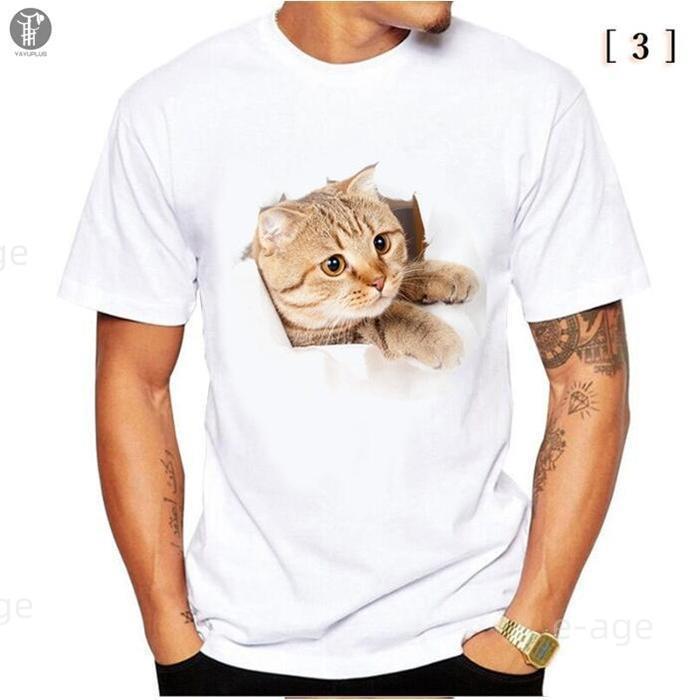 Tシャツ イラスト メンズ 3D 猫 茶トラ 可愛い 半袖 男女兼用 薄手 ねこ 白 レディース 面白 おもしろ トリックアート｜e-age｜04