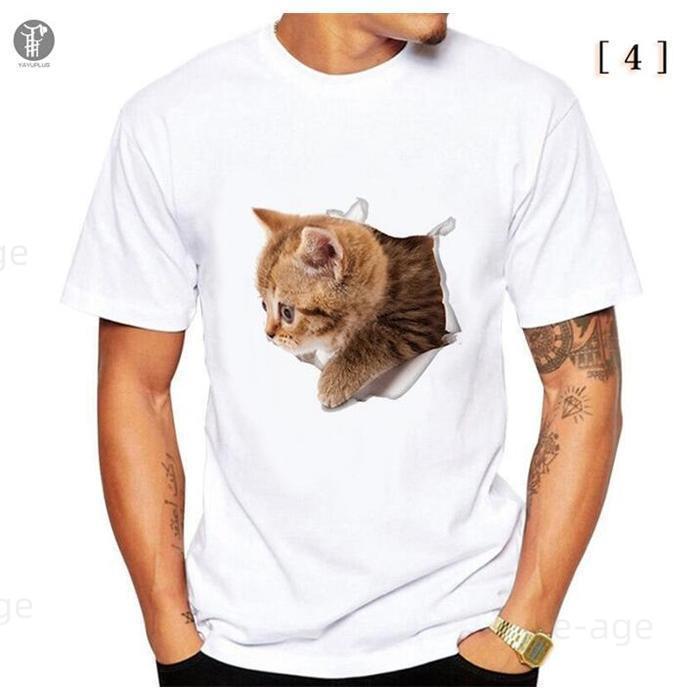 Tシャツ イラスト メンズ 3D 猫 茶トラ 可愛い 半袖 男女兼用 薄手 ねこ 白 レディース 面白 おもしろ トリックアート｜e-age｜05