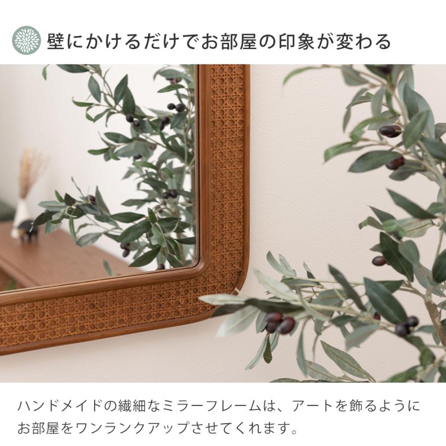 東谷 ラタン ミラー 壁掛け ウォール 置き 鏡 籐家具 木製 天然木