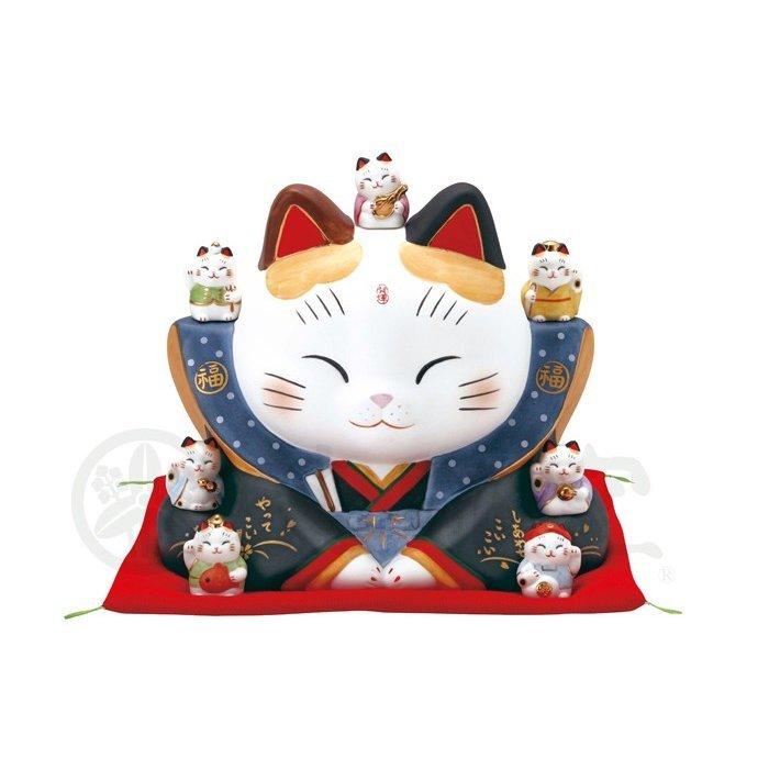 豪華2大特典) 招き猫 置物 陶器 中 七福神 福助 商売繁盛 開運 左手