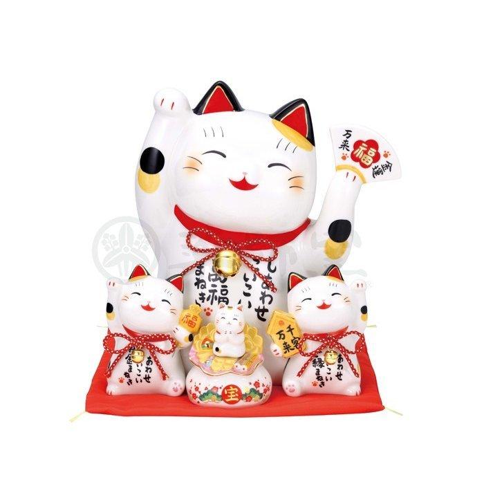 豪華2大特典) 招き猫 置物 陶器 萬福 商売繁盛 開運 左手 右手