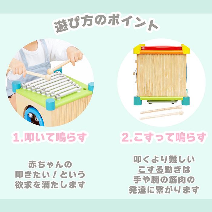 (豪華２大特典)I'm TOY おもちゃ 音 おもちゃ 木 製 知育 木の 楽器 打 太鼓 赤ちゃん アイムトイ メロディーキューブ 誕生日 1歳 eduteの画像