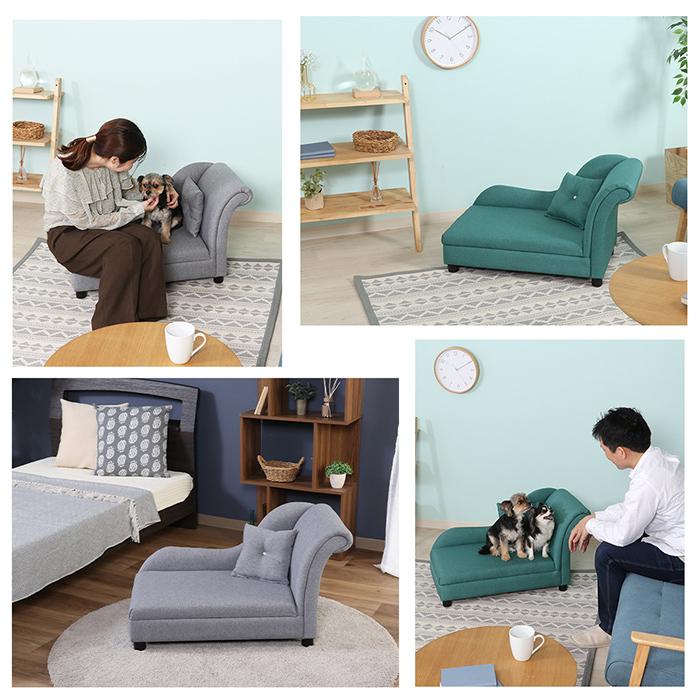 (豪華２大特典)　ペットソファ ペットベッド カウチソファ ファブリック素材 おしゃれ エレガント ゴージャス 姫系 クッション付き グリーン グレー 不二貿易 