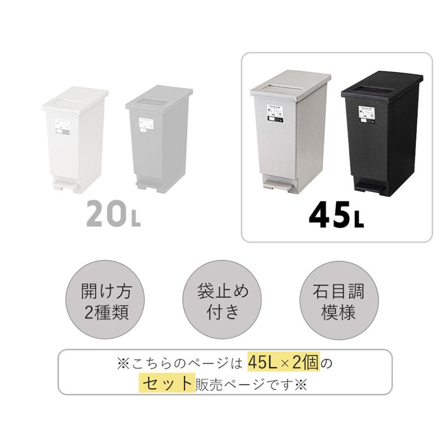 4/28はP+10％！ (2個セット) トラッシュカン ダストボックス ゴミ箱 45L 蓋付き ペダル式 日本製 袋止め付き 大容量 シンプル ブラック グレー 屋内用